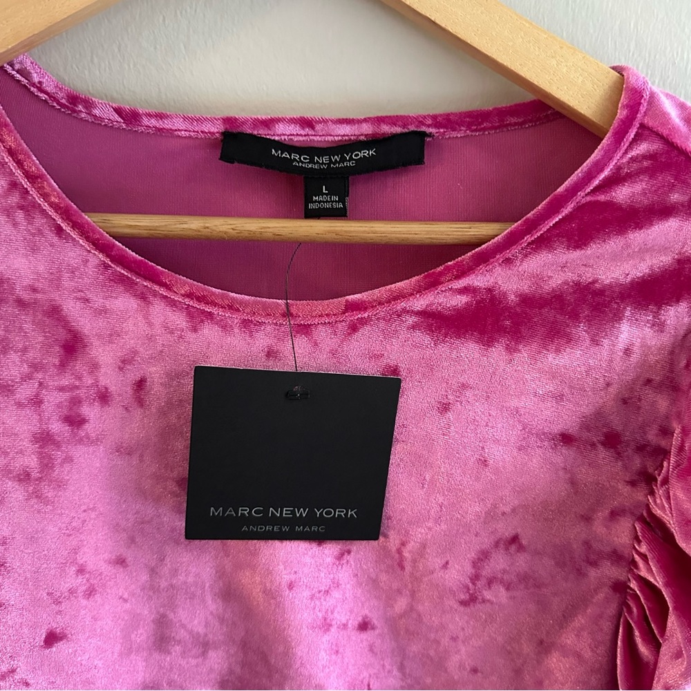 Marc New York Fuchsia Velvet Ruffle Blouse - Picture 3 of 4